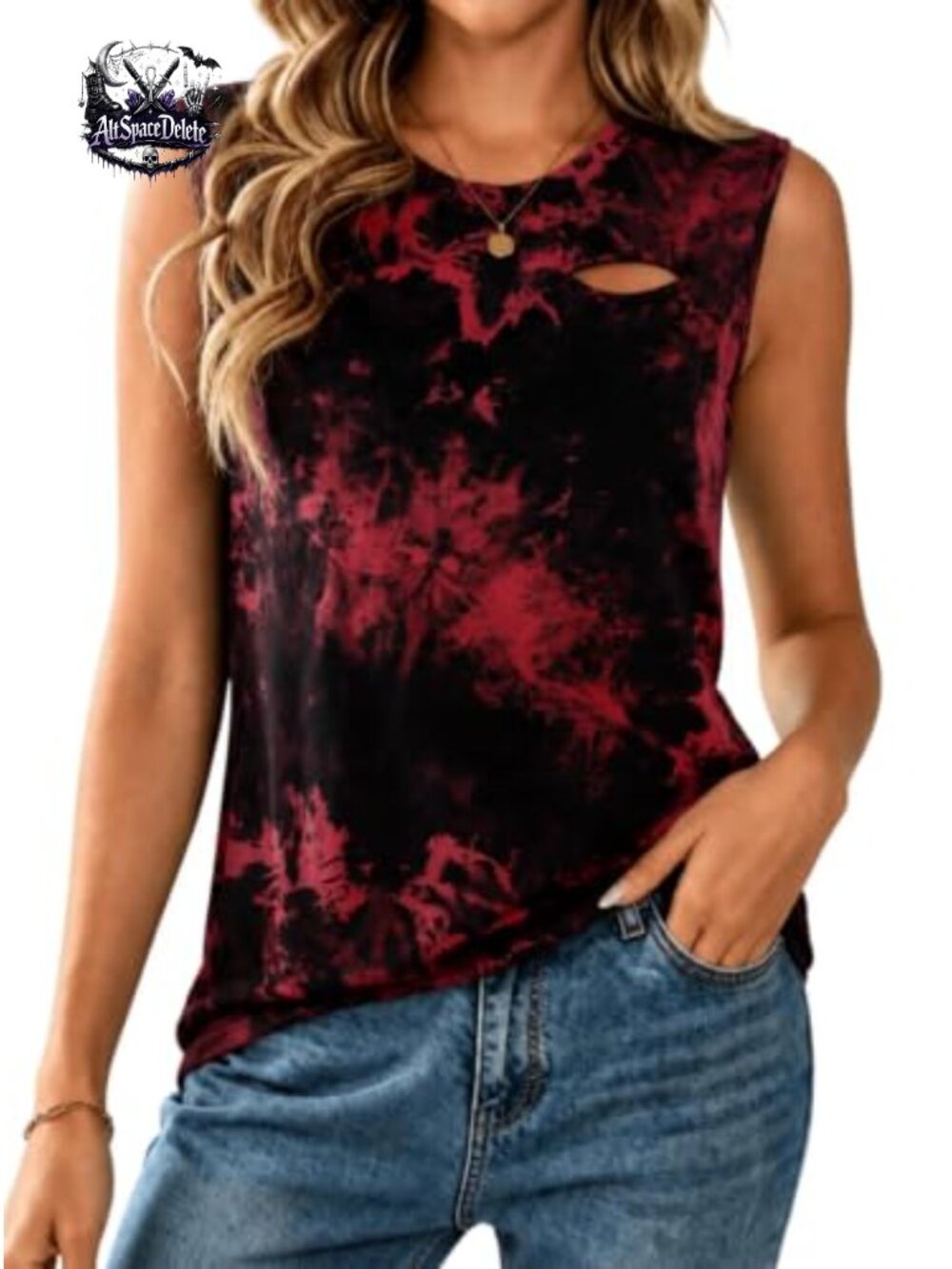 Gothic Sleeveless Cut Out Tank Top Tie Dye Ripped Streetwear